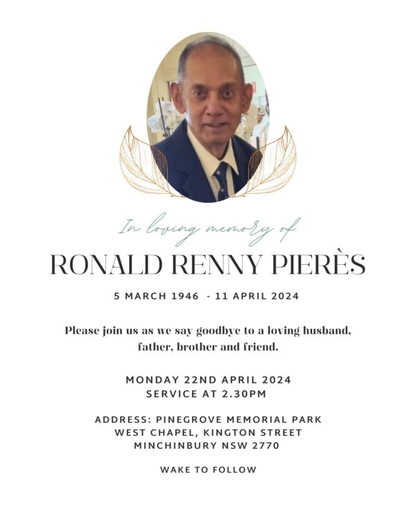 Obituaries RONALD RENNY PIERÈS