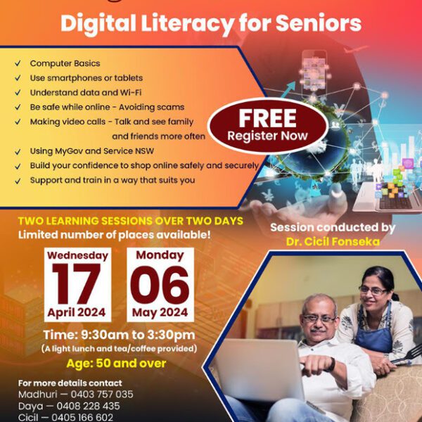 SCC  - Digital Literacy for Seniors – 17th April & 6th May – 9.30  AM To 3.30 PM - Register Now!