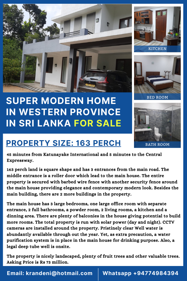 Super Modern Home in Western Province in Sri Lanka for Sale