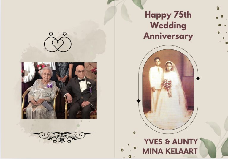 Happy 75th Wedding Anniversary Yves & Aunty Mina Kelaart
