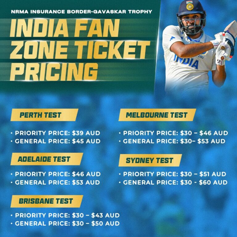 Indian and Pakistan Fan Zone Ticket Pricing – Australian Summer of Cricket