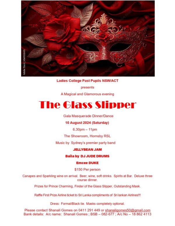 Ladies College Past Pupils NSW/ACT presents - The Glass Slipper - 10 August 2024 (Saturday) 6.30pm – 11pm ( Sydney Event )