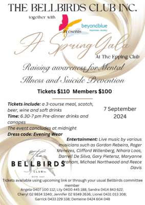 THE BELLBIRDS CLUB INC. together with A beyond blue Presents - A Spring Gala - 7th September 2024 - 645 PM - 1145 PM ( Sydney Event )