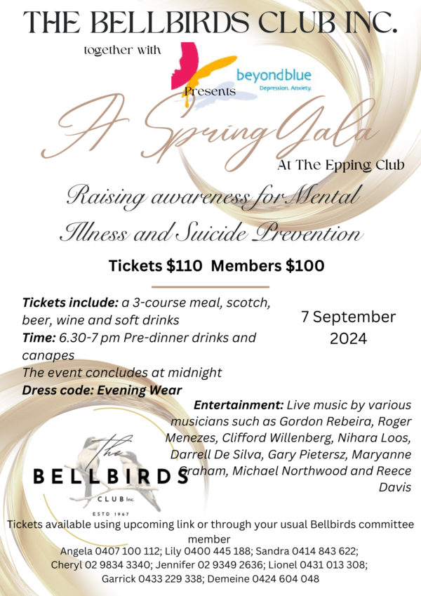 THE BELLBIRDS CLUB INC. together with A beyond blue Presents - A Spring Gala - 7th September 2024 - 645 PM - 1145 PM ( Sydney Event )