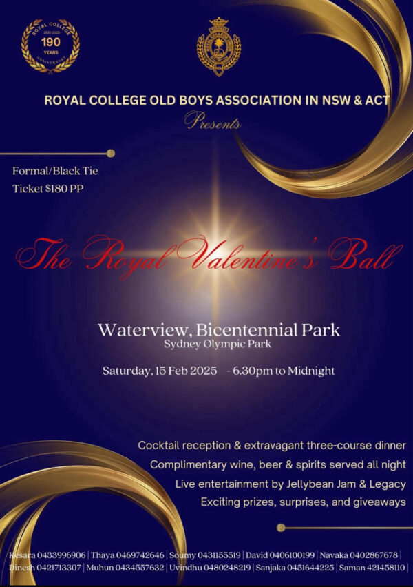 ROYAL COLLEGE OLD BOYS ASSOCIATION IN NSW & ACT Presents - The Royal Valentin's Ball - 15 Feb 2025 -6.30pm to Midnight ( Sydney Event)