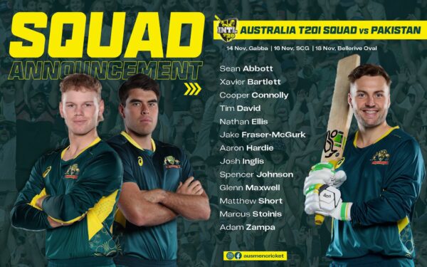 The National Selection Panel (NSP) today confirmed the Australian men’s squad for the T20 International Series against Pakistan next month.