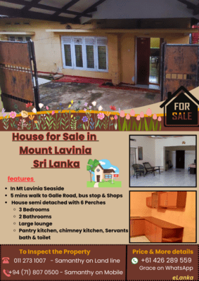 House for Sale in Mount Lavinia Sri Lanka - eLanka