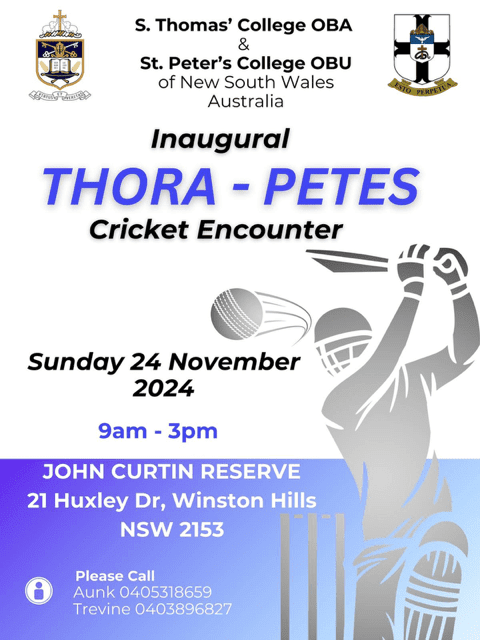 Inaugural THORA-PETES Cricket Encounter - Sunday 24 November 2024 - 9am - 3pm ( Sydney Event )