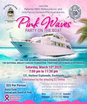 Pink Waves PARTY ON THE BOAT - Saturday March 15th 2025 - 700 pm to 1130 pm ( Melbourne Event)