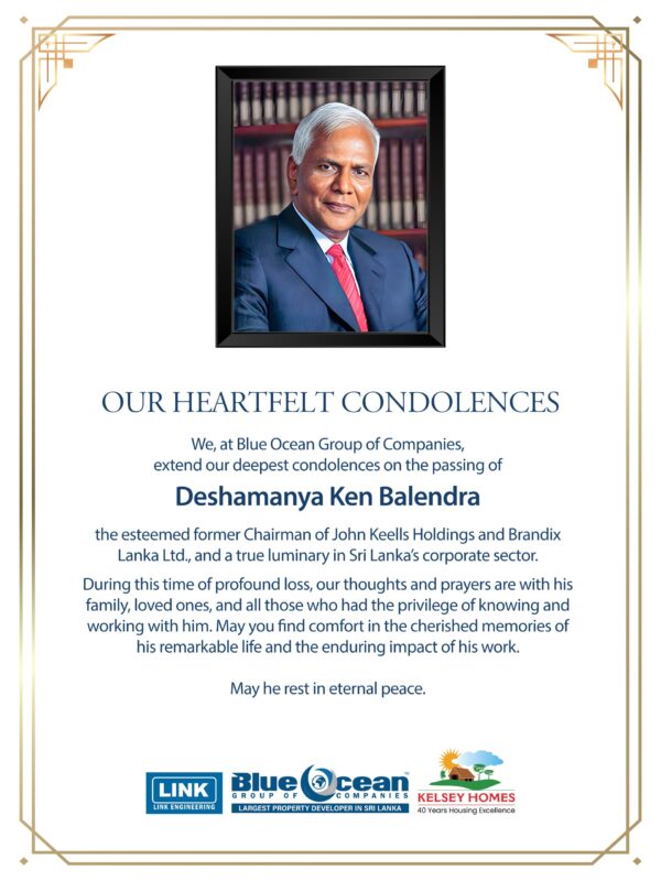 Honoring the Legacy of Deshamanya Ken Balendra A Tribute from Blue Ocean Group