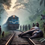 elephant lying injured on a railway track in Sri Lanka