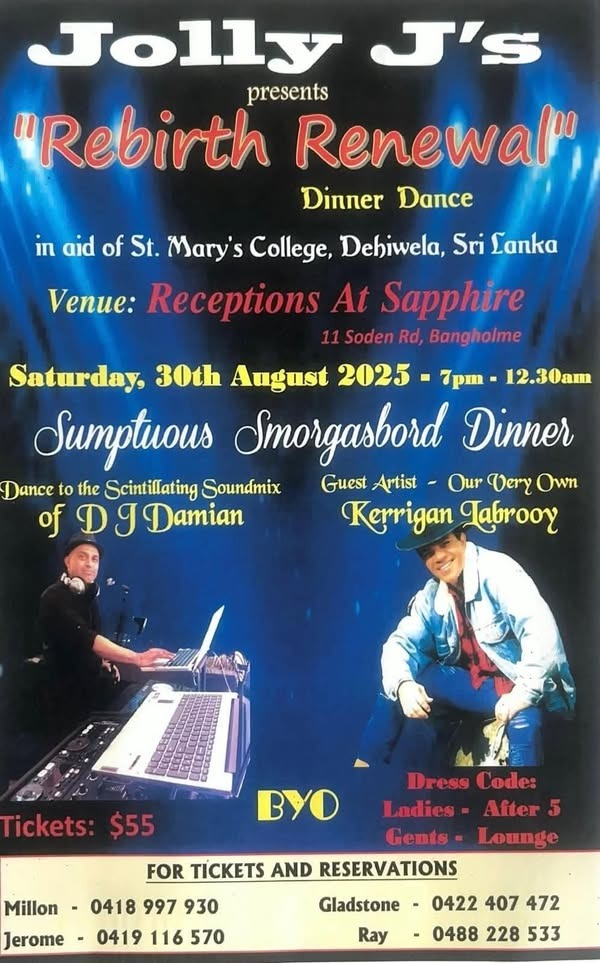 Jolly J’s “Rebirth Renewal” Dinner Dance – In Aid of St. Mary’s College, Dehiwela - Saturday, 30th August 2025