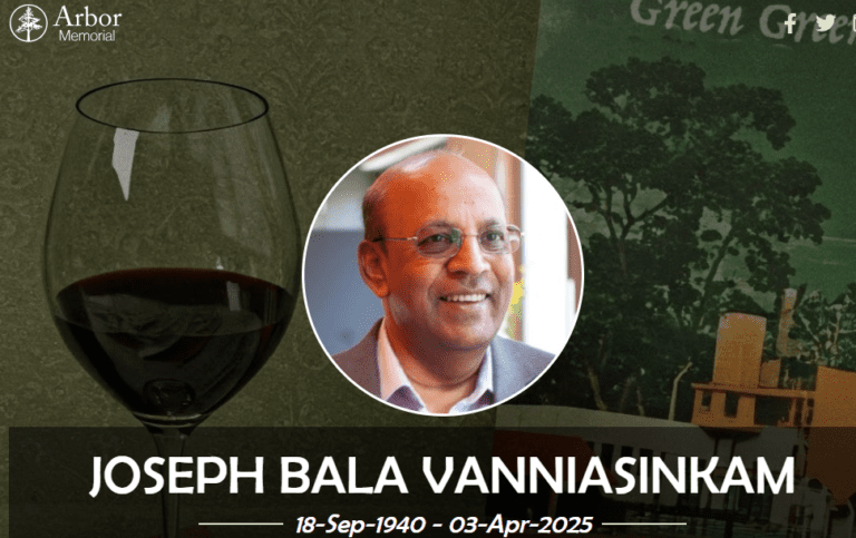 Demise of Bala Vanniasinkam Former Chief Accountant of Walker Sons & Co Ltd.