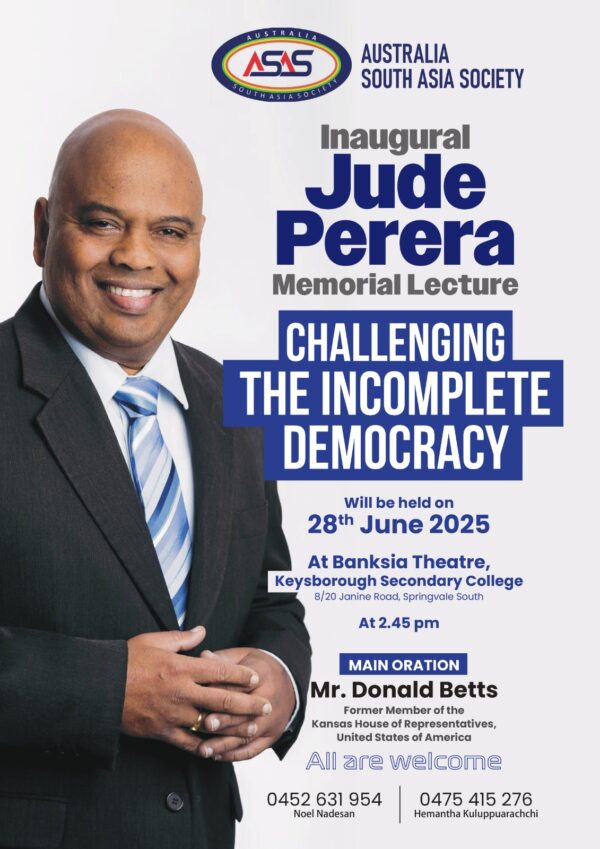 Inaugural Jude Perera Memorial Lecture - 28th June 2025 - 2.45 pm ( Melbourne Event )