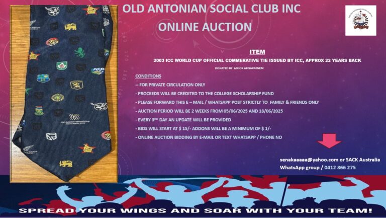 Old Antonian Social Club Inc (SACKOBA AUS)  – ON LINE AUCTION