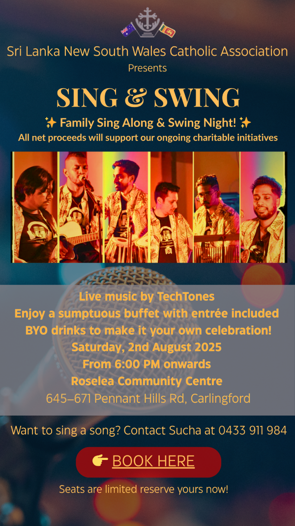 Sri Lanka New South Wales Catholic Association Presents - SING & SWING - Family Sing Along & Swing Night - Aug 02, 2025, 6:00 PM – 11:00 PM ( Sydney Event )