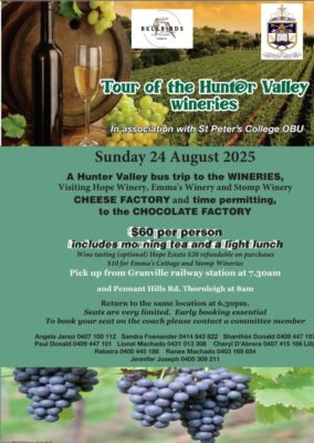 Tour of the Hunter Valley wineries - Sunday August 24 2025 - 730 AM ( Sydney Event )
