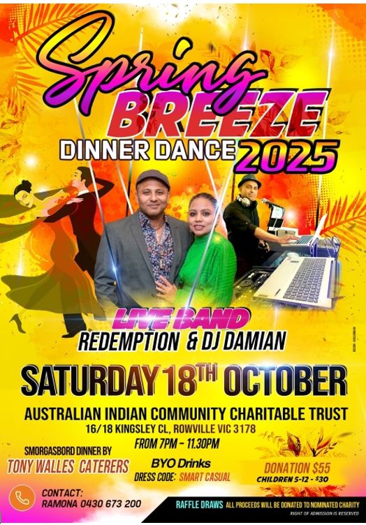 Sprin BREEZE DINNER DANCE 2025 - SATURDAY 18TH OCTOBER - 7PM-11.30PM ( Melbourne Event)