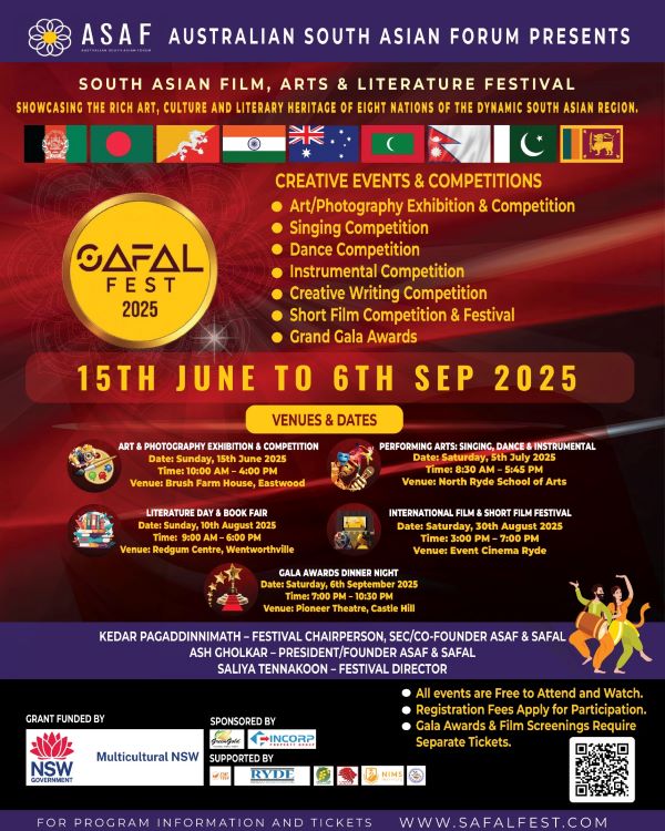 ASAF AUSTRALIAN SOUTH ASIAN FORUM PRESENTS - SOUTH ASIAN FILM, ARTS & LITERATURE FESTIVAL - 15TH JUNE TO 6TH SEP 2025 ( Sydney Event )