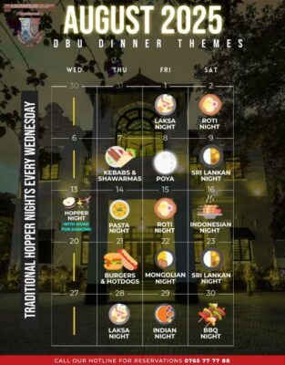 DBU DINNER THEMES - AUGUST 2025 ( Colombo Events )