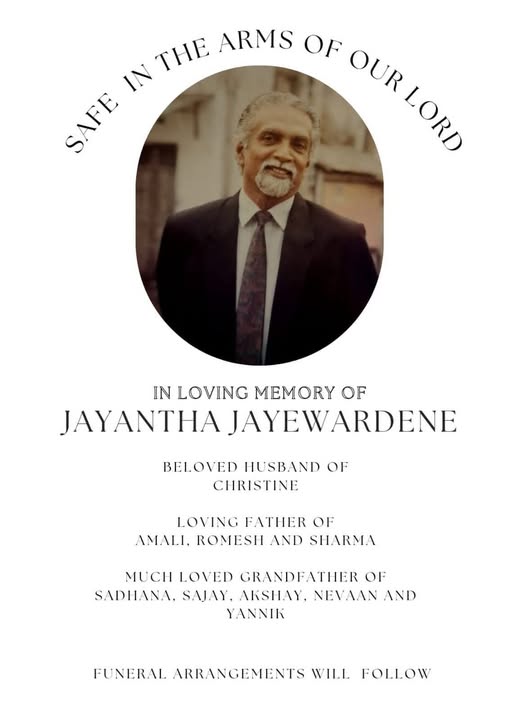 IN LOVING MEMORY OF JAYANTHA JAYEWARDENE