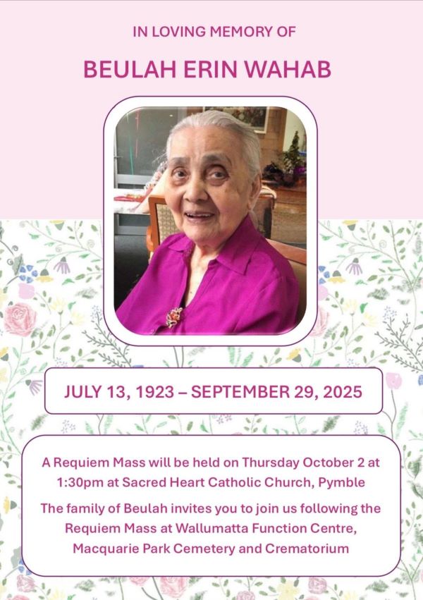 IN LOVING MEMORY OF BEULAH ERIN WAHAB