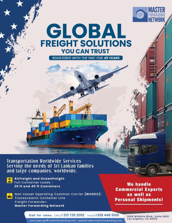 Global Freight Solutions Master Forwarding Network Serving the Sri Lankan Community for 45 years (Registered with the Federal Maritime Commission -USA)