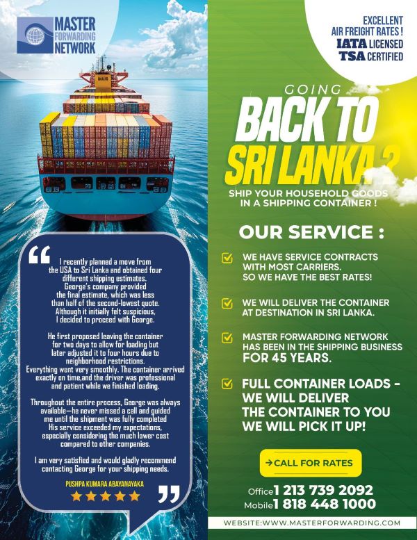 Going Back to Sri Lanka? Ship your Household Goods in a Shipping Container ! From anywhere in the United States We have the lowest prices in town!