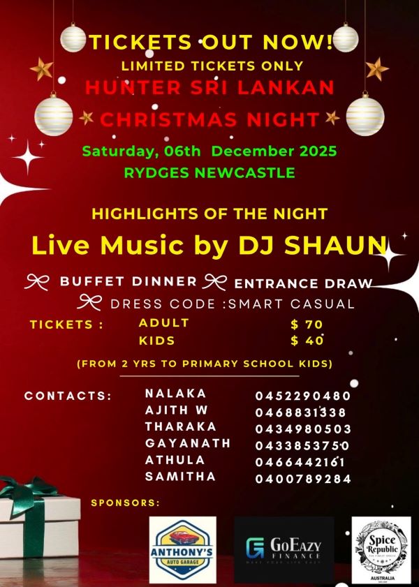 HUNTER SRI LANKAN CHRISTMAS NIGHT - Saturday 06th December 2025