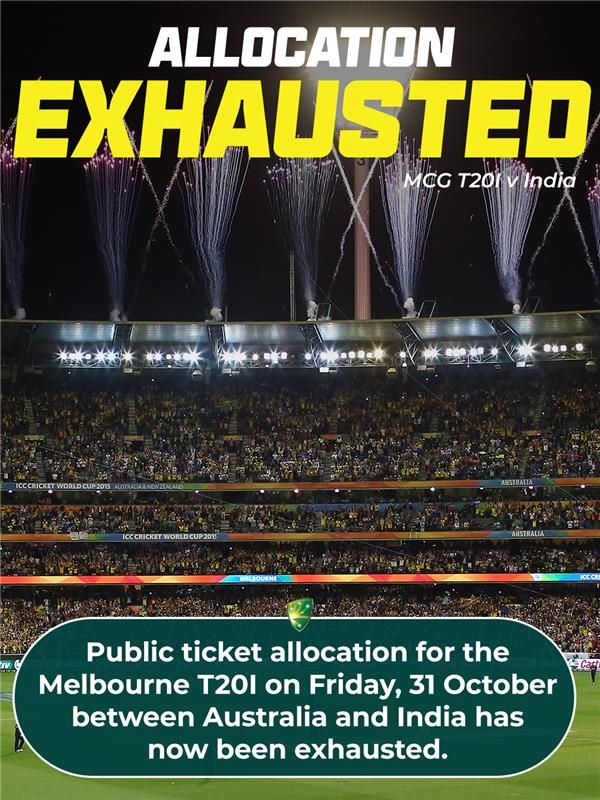 Huge crowd expected for MCG T20 as public ticket allocation exhausted