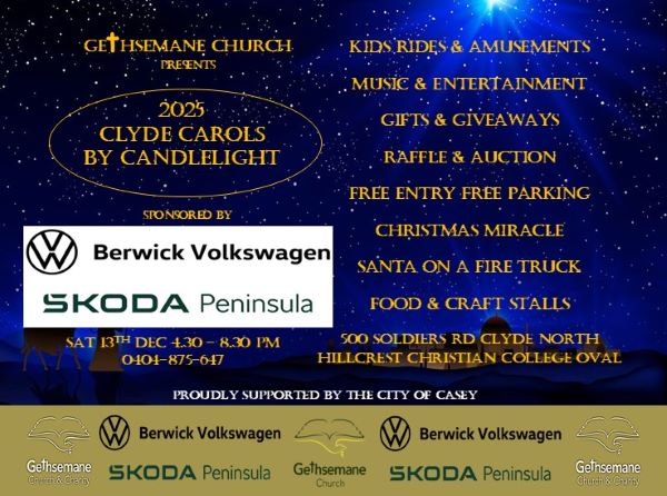 GETHSEMANE CHURCH PRESENTS - 2025 CLYDE CAROLS BY CANDLELIGHT - 13th December - 4.30PM to 8.30 PM