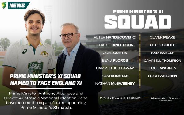 Prime Minister’s XI squad named to face England XI