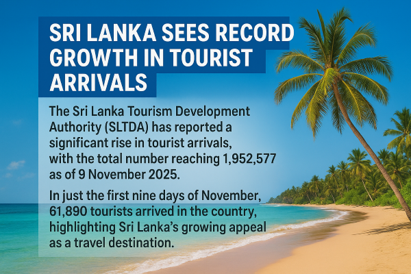 Sri Lanka tourism 2025, Sri Lanka tourist arrivals, SLTDA tourism report, Sri Lanka travel statistics, tourism growth Sri Lanka, record tourist numbers Sri Lanka, Sri Lanka travel 2025, tourism recovery Sri Lanka, Sri Lanka vacation trends, Sri Lanka visitor data, best travel destinations 2025, Sri Lanka tourism boom, international tourists Sri Lanka, Sri Lanka holiday news, Sri Lanka tourism industry