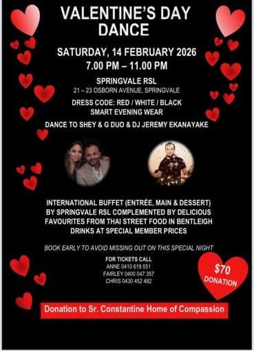 VALENTINE'S DAY DANCE - SATURDAY, 14 FEBRUARY 2026 7.00 PM-11.00 PM ( Melbourne Event)