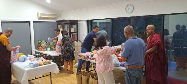 36 shipping boxes containing 103 family packages were packed over the last two days for the people impacted by floods in Sri Lanka on behalf of Dhamma Vijaya Buddhist Vihara in Hornsby, NSW