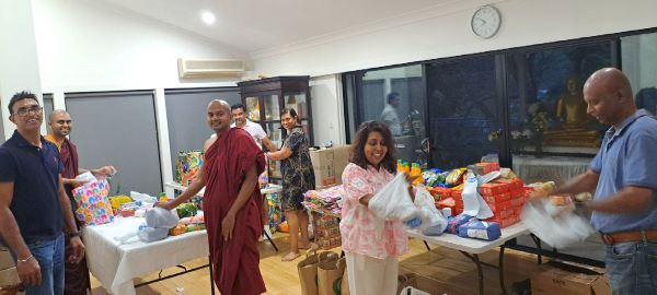 36 shipping boxes containing 103 family packages were packed over the last two days for the people impacted by floods in Sri Lanka on behalf of Dhamma Vijaya Buddhist Vihara in Hornsby, NSW
