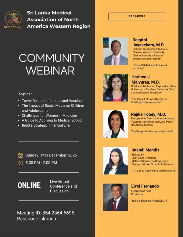 Community Webinar Series – Empowering Your Health, Our Community & Future Careers - December 14th at 5:00 PM (Pacific Time) via Zoom