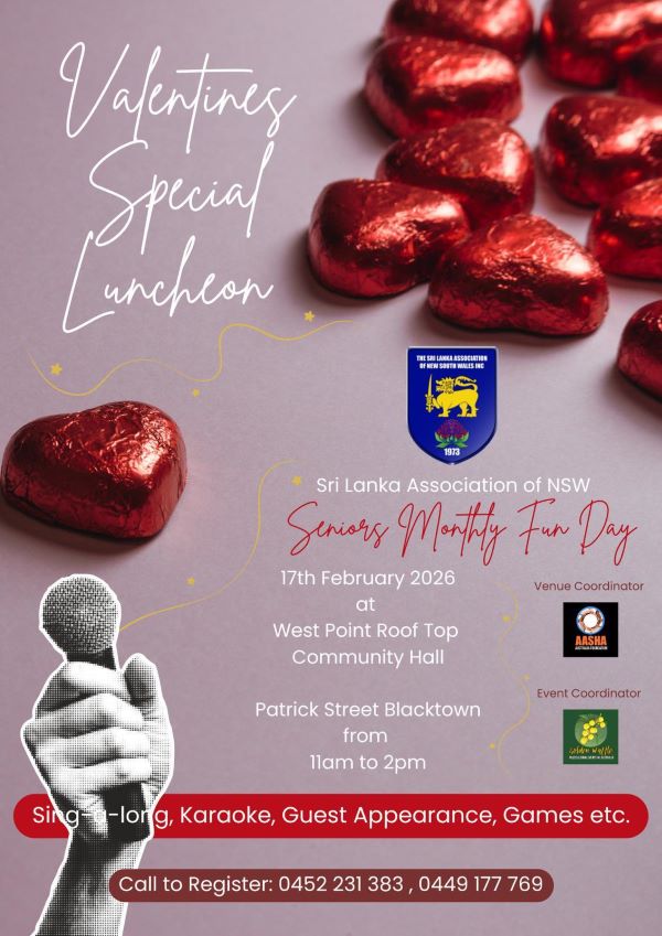 THE SRI LANKA ASSOCIATION OF NEW SOUTH WALES INC Valentines Special Luncheon(17thFebruary 2026)-at West Point Roof Top