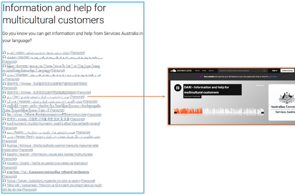 Information for Multicultural customers – Audio Translations