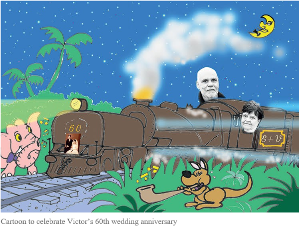 Cartoon to celebrate Victor’s 60th wedding anniversary