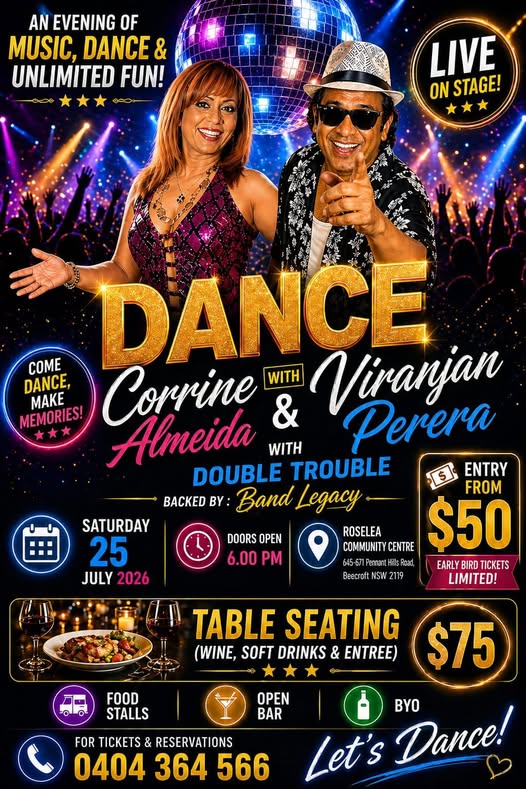 DANCE with Corrine Almeida & Viranjan Perera - SATURDAY 25 JULY 2026 - 6.00 PM ( Sydney Event )