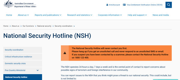National Security Hotline Email Address Decommissioned