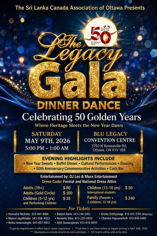  The Legacy Gala Dinner Dance 2026 - Saturday, May 9th, 2026 5:00 PM – 1:00 AM( Canada Event)