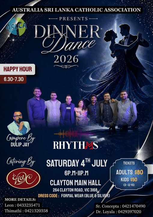 AUSTRALIA SRI LANKA CATHOLIC ASSOCIATION PRESENTS - DINNER DANCE 2026 - SATURDAY 4TH JULY 6 PM – 11 PM 