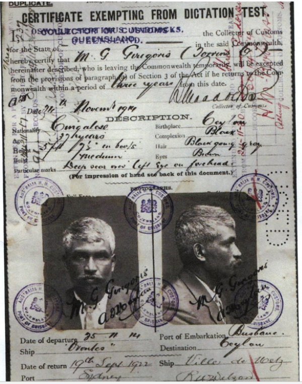Australia’s Dictation Test and early Arrivals from Ceylon By Earlson Forbes 03