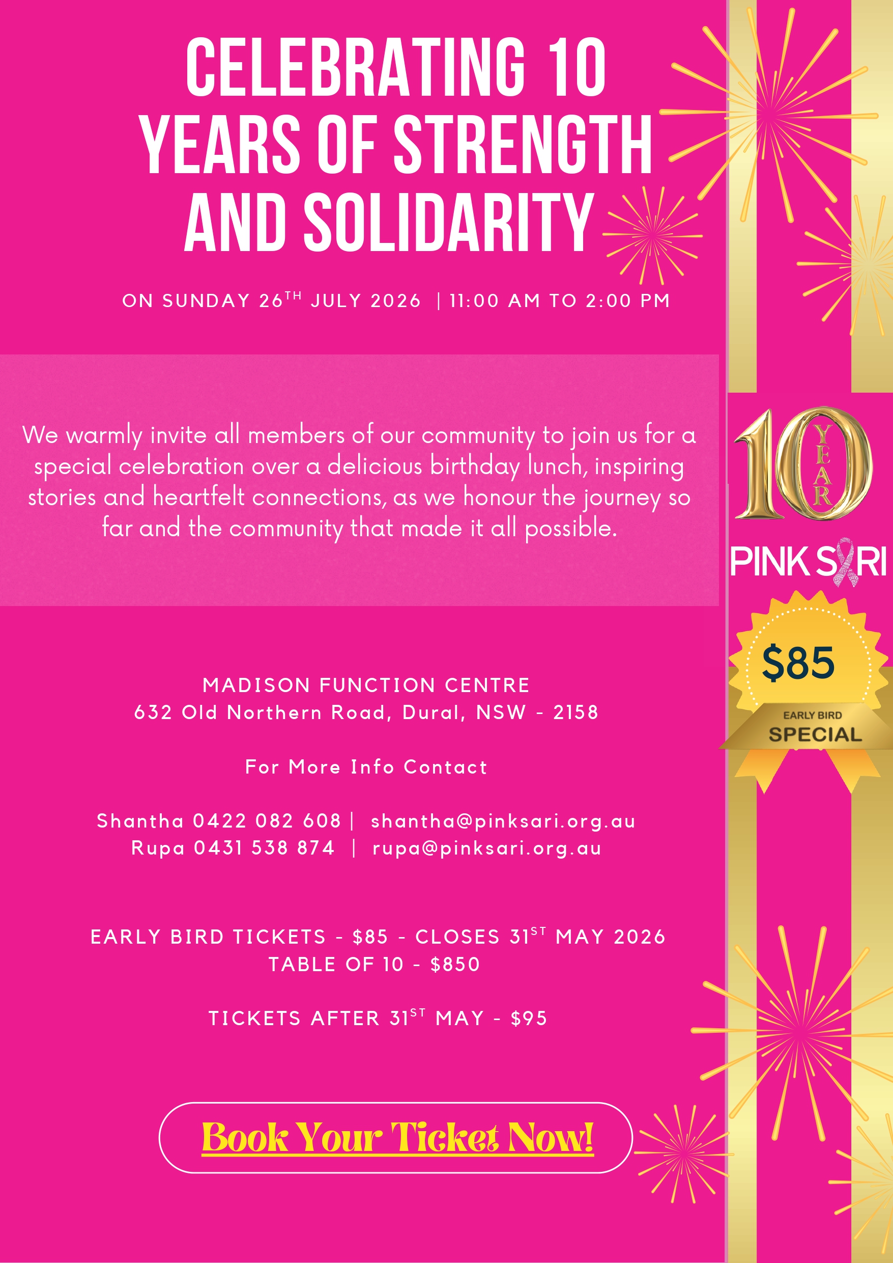 CELEBRATING 10 YEARS OF STRENGTH AND SOLIDARITY - SUNDAY 26 JULY 2026 - 1100 AM TO 200 PM ( Sydney Event )