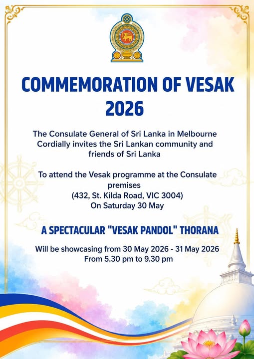 Commemoration Of Vesak 2026 -30 May 2026 - 31 May 2026 From 5.30 pm to 9.30 pm ( Melbourne Event)
