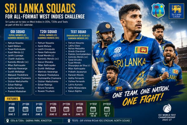 Sri Lanka name squads for all-format West Indies challenge