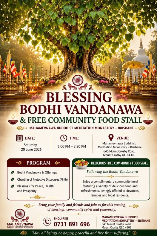 BLESSING BODHI VANDANAWA - 20 June 2026 - 600 PM - 730 PM (Brisbane Event )