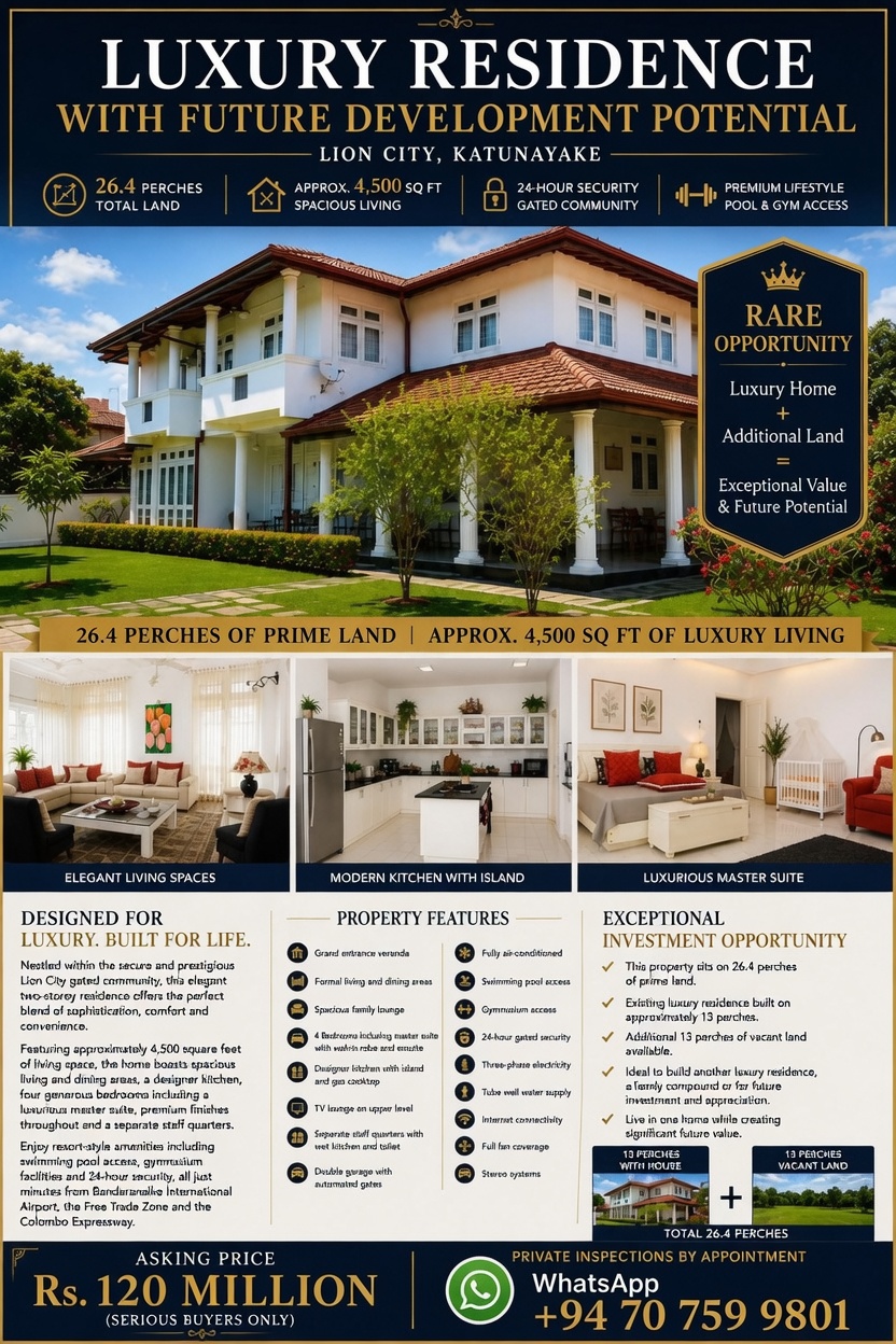 LUXURY RESIDENCE WITH FUTURE DEVELOPMENT POTENTIAL Lion City, Katunayake